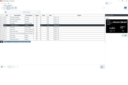 Edikio Price Tag software List view LITE